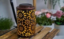 LED-Solar-Tischleuchte, kupferfarben, Laterne