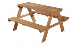 Roba Kindersitzgruppe Picknick for 4 | Teakholzfarben ohne Lehnen / mit Öffnung für Sonnenschirm